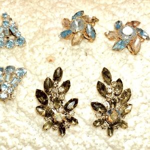 3 pairs vintage clip on ladies earrings .